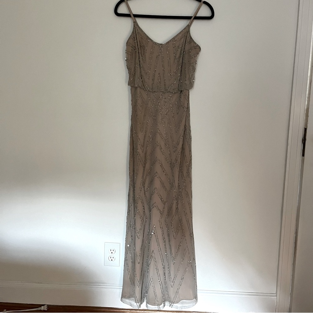 Adrianna Papell Champagne Beaded Sequin Wedding Guest Dress